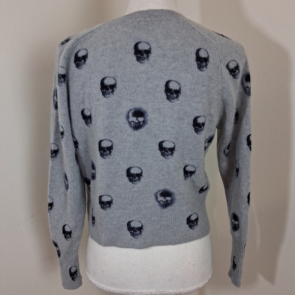 Skull Cashmere Taliah print 100% Cashmere Crewneck Grey Sweater Size XS - Picture 5 of 8